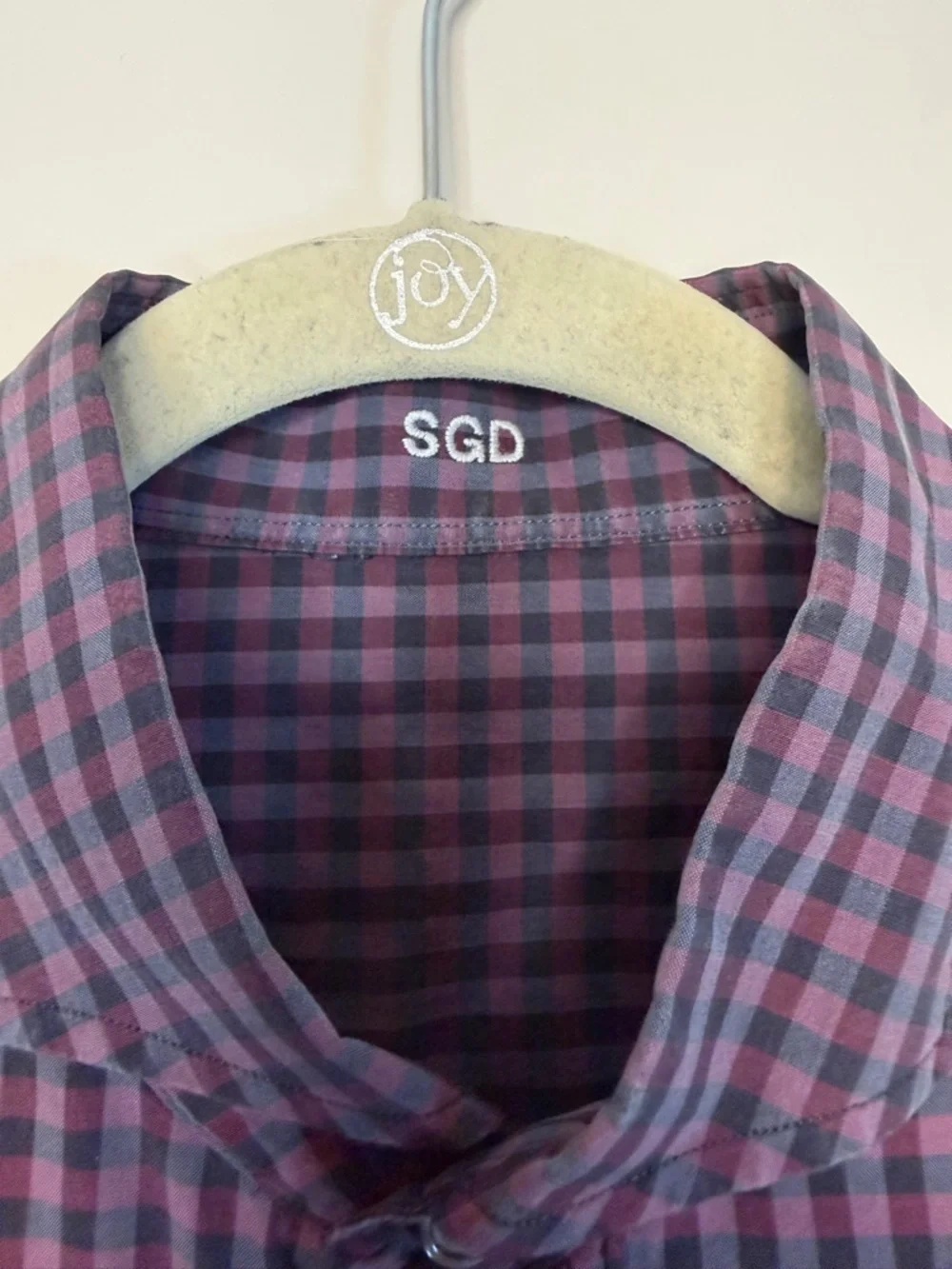 SGD- Casual Button-Down Check Shirt in Burgundy and Blue -